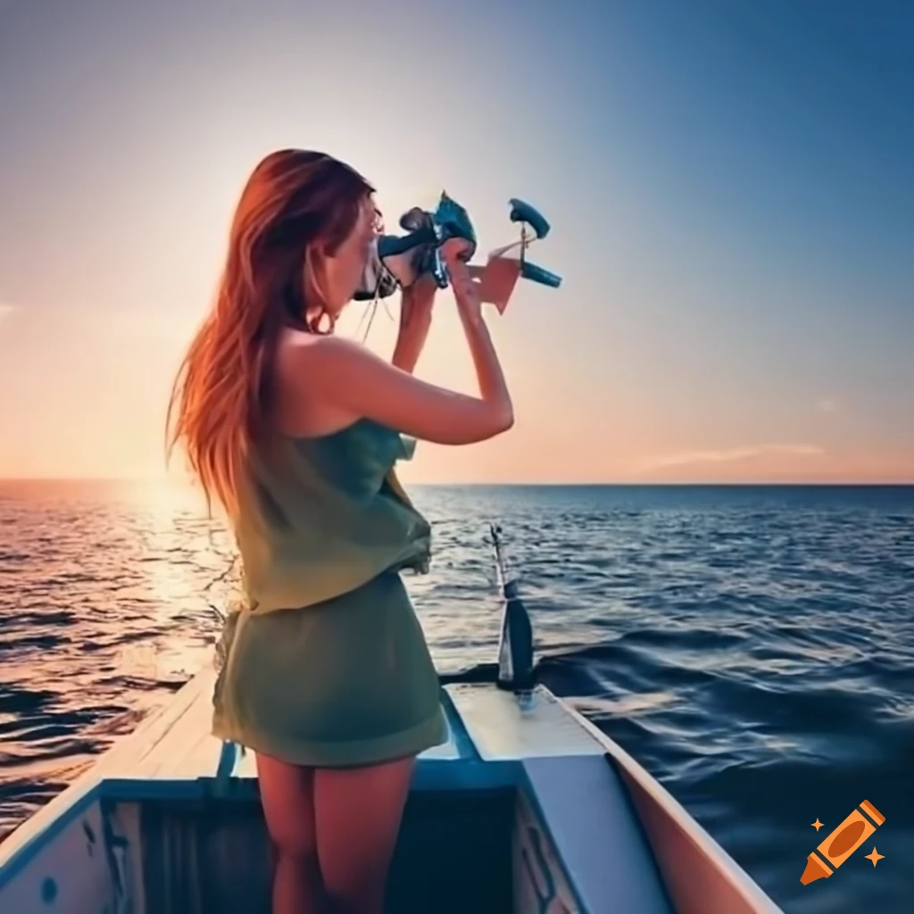 woman using a sextant on a boat