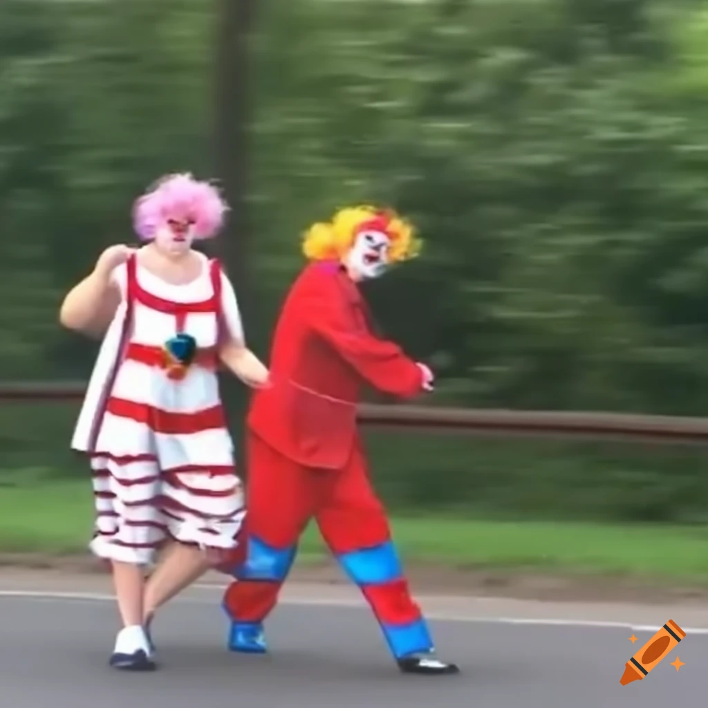 funny clown walking on the street