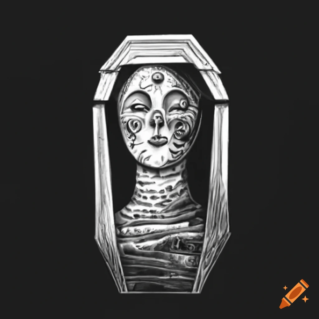 Monochrome depiction of coffin tombs