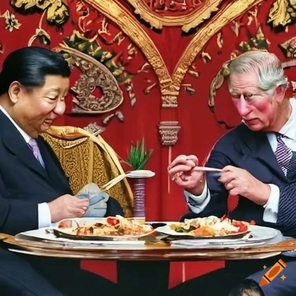Prince charles and xi jinping eating with chopsticks