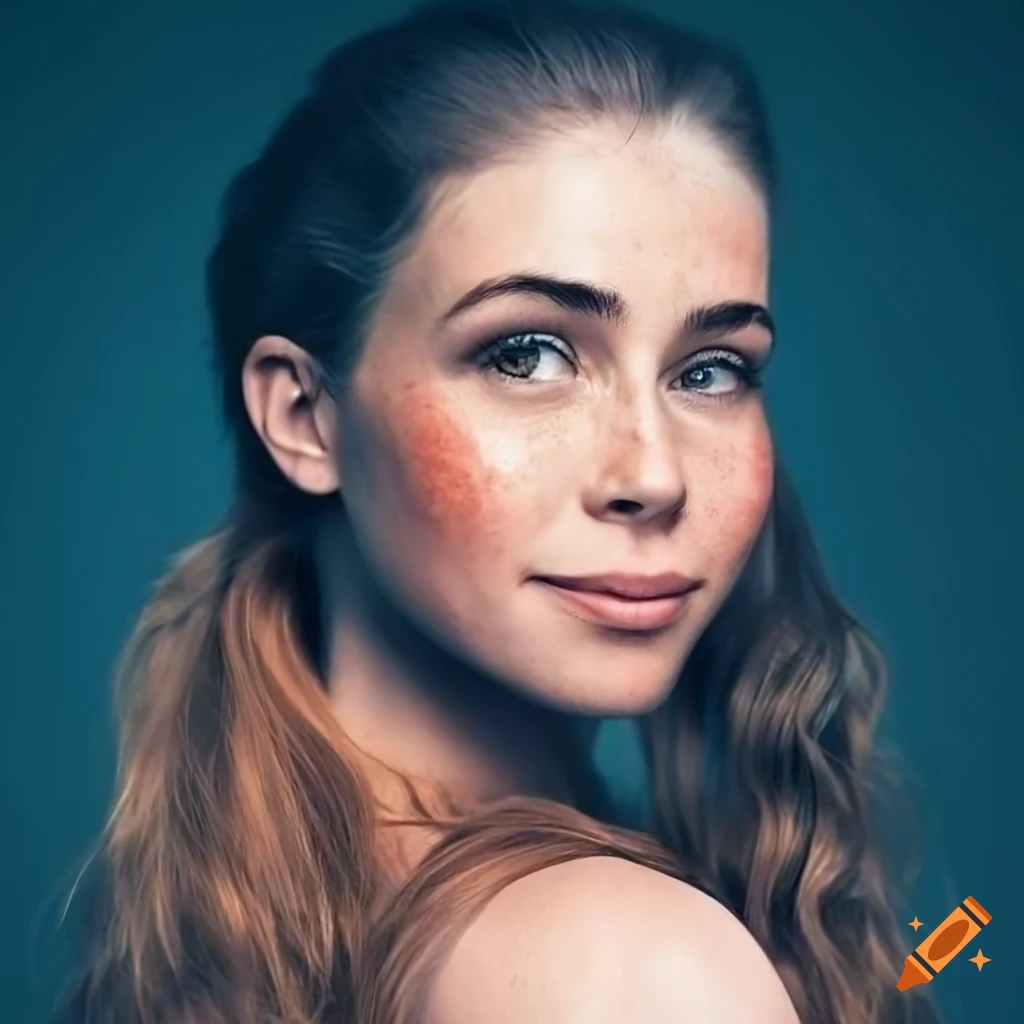 Portrait of a beautiful young woman with freckles and brown hair on Craiyon