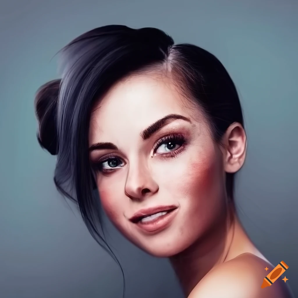 Portrait of a beautiful woman with freckles and dark hair on Craiyon