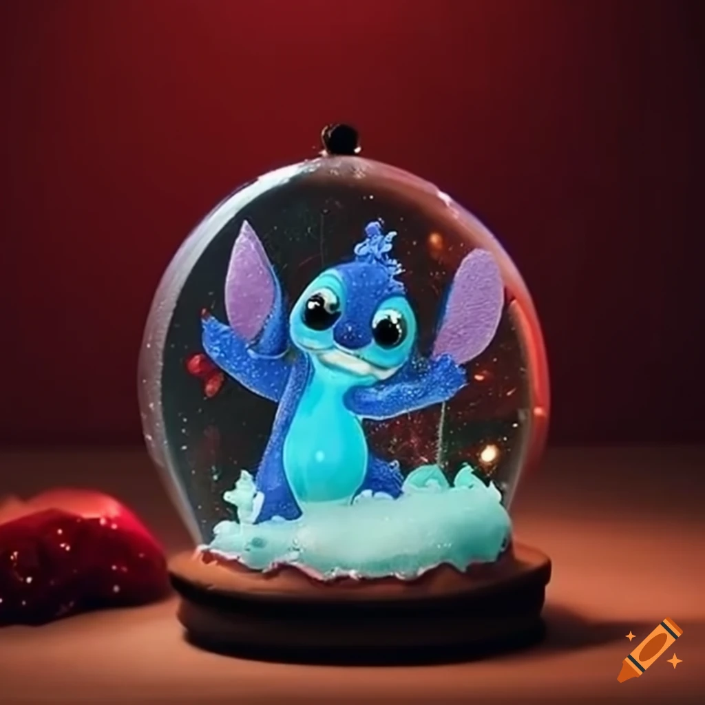 Stitch trapped in a christmas snow globe on Craiyon