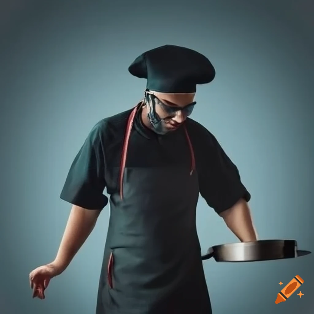chef in kitchen uniform and black cap