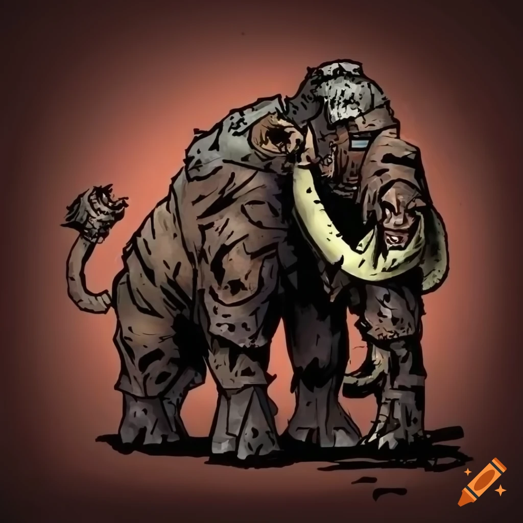 Darkest Dungeon style illustration of a mammoth
