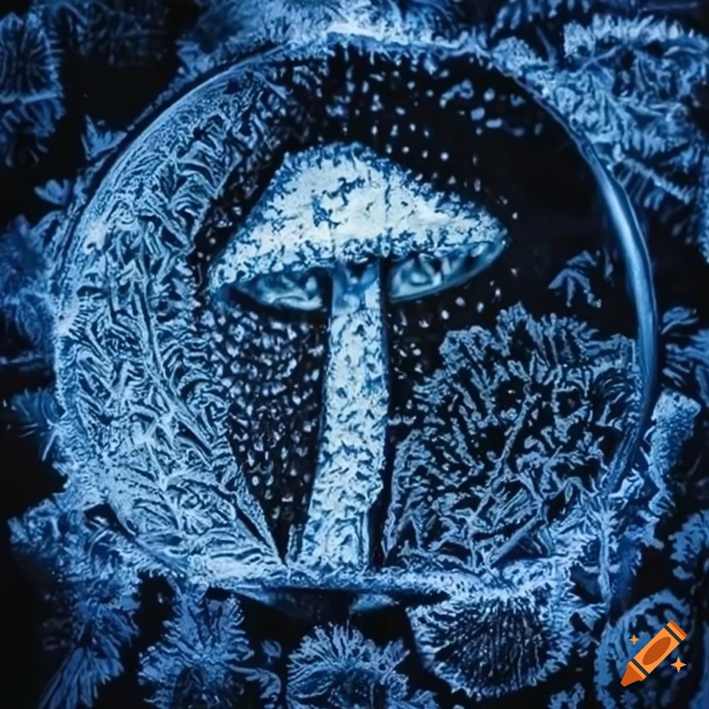 frost patterns forming a mushroom shape on glass