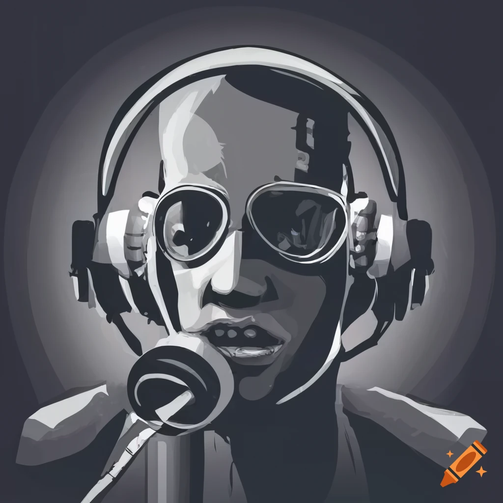 vector art of a cyberpunk artist in a recording studio
