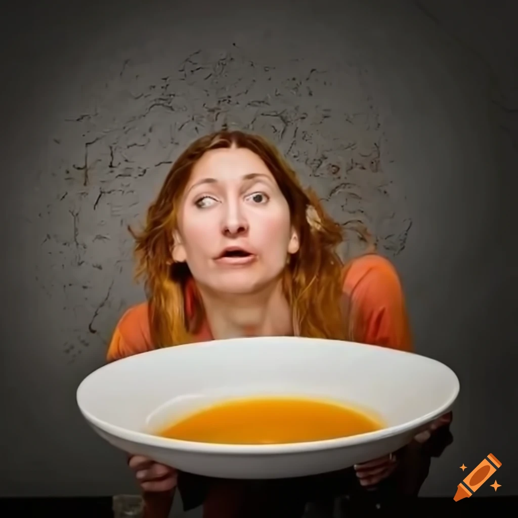Woman Immersed In A Giant Bowl Of Soup On Craiyon