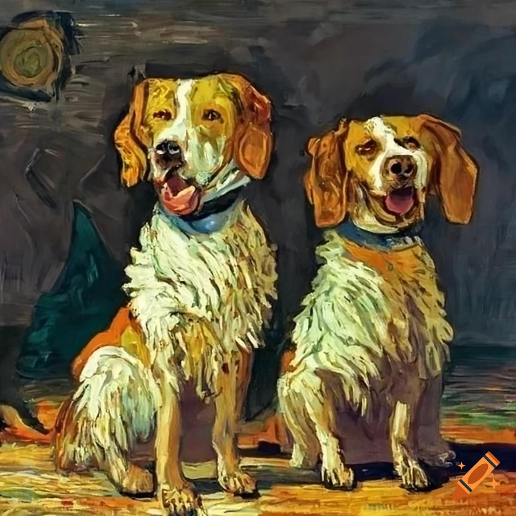 Van gogh painting of two dogs sitting on Craiyon