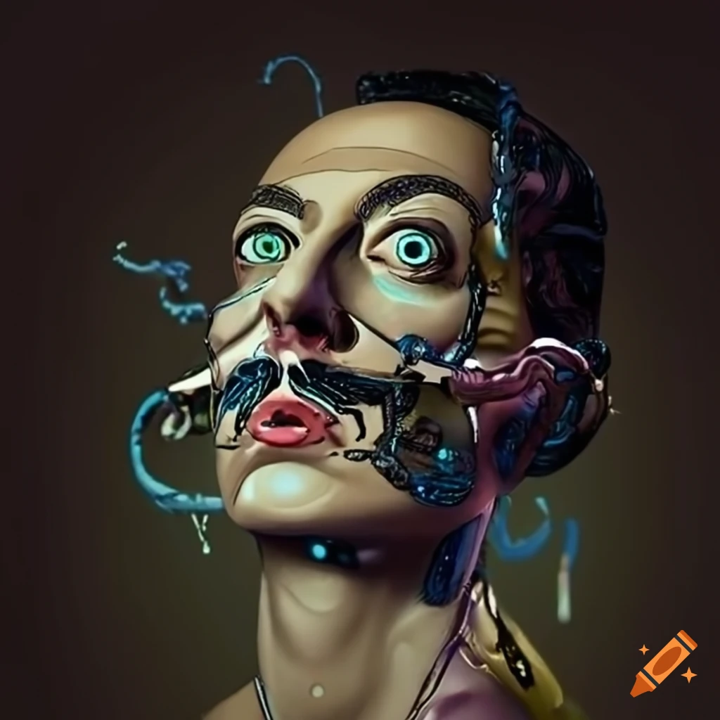 surreal artwork of cyborgs in love