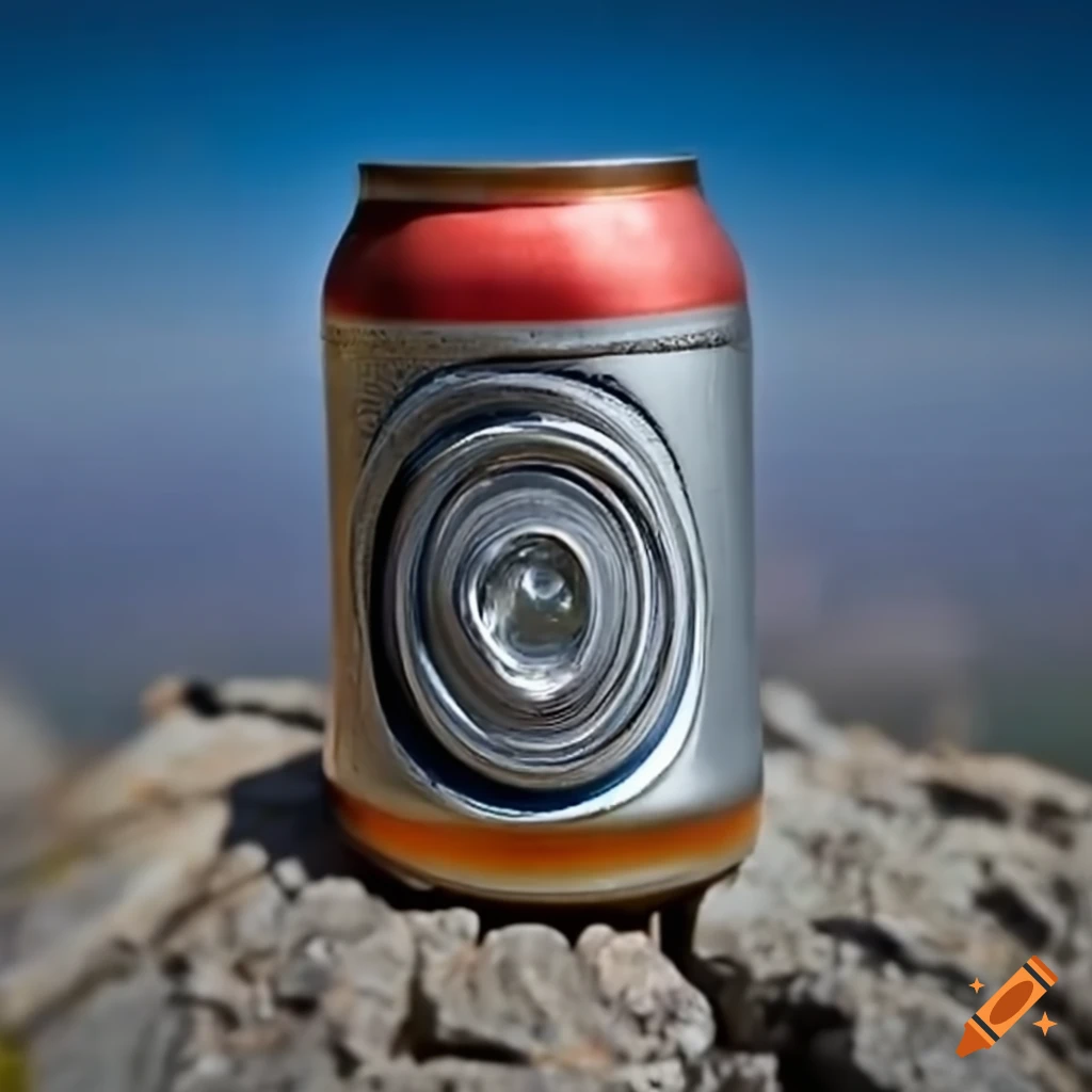 Beer can on a mountain peak on Craiyon