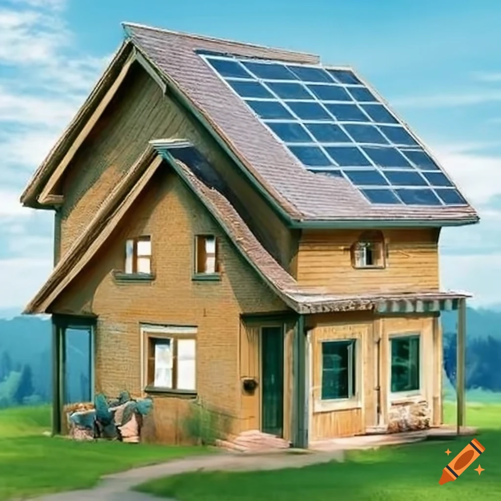 traditional houses with solar panels and children laughing in the foreground