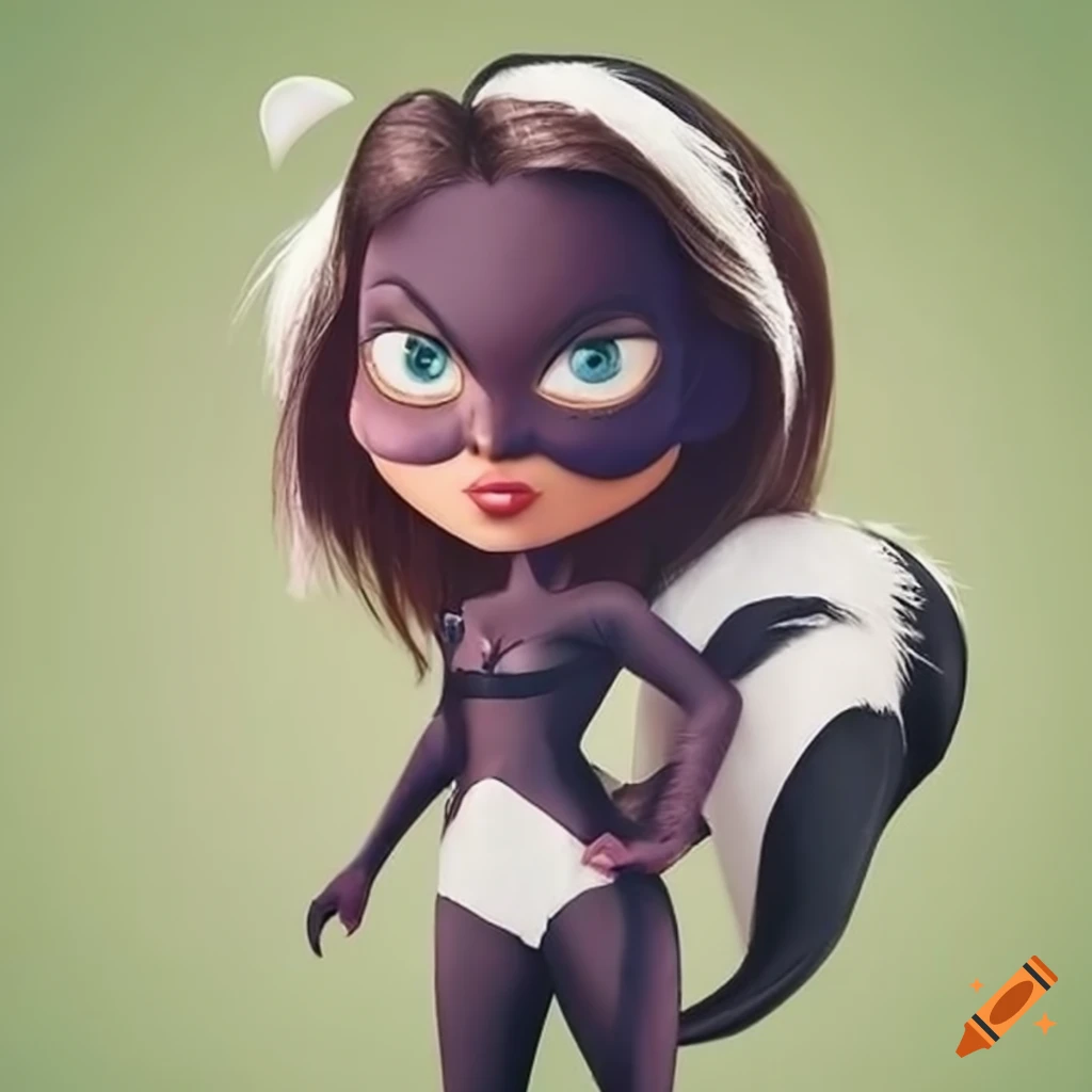 cute skunk-inspired female superhero