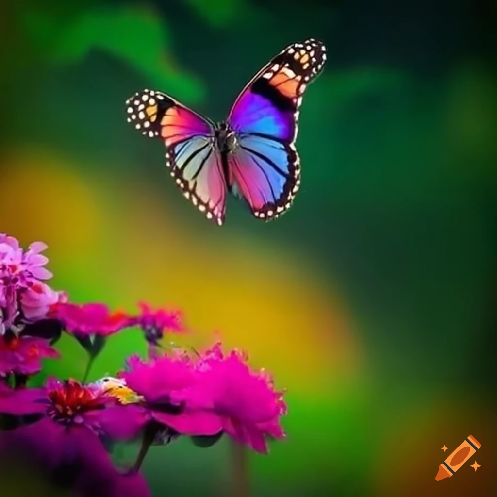 colorful butterflies and blooming flowers