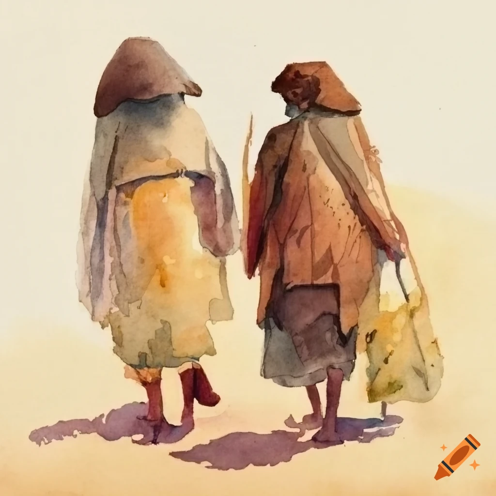 watercolor painting of gatherers