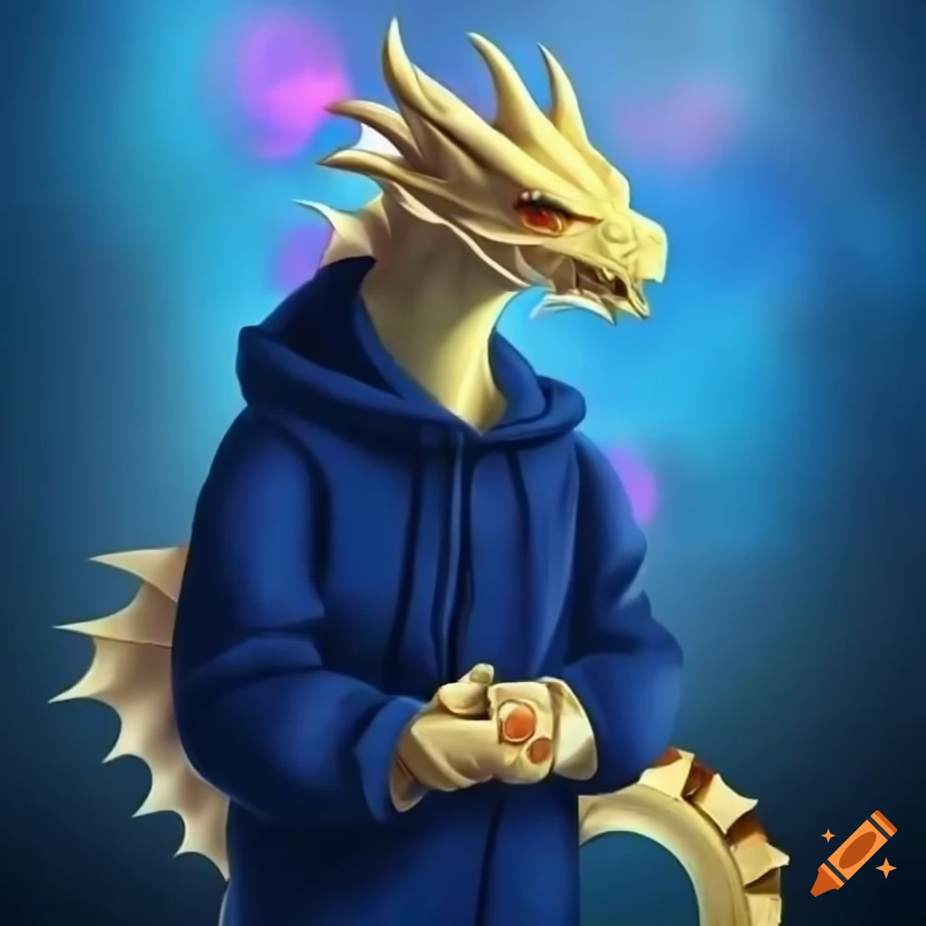 anthro dragon wearing a blue hoody