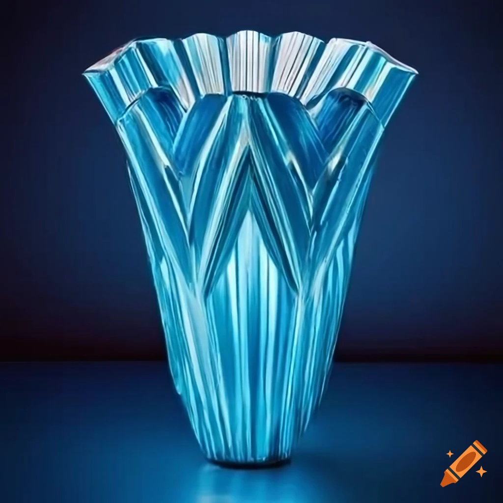 close-up of a blue art deco vase in dramatic lighting