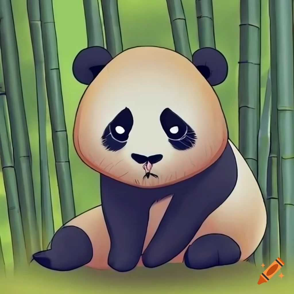 A playful panda, happily munching on bamboo, in a cute and cheerful art  style, with a moderate level of detail. sticker, joyful, vibrant colors,  cartoonish style, vector, contour, white background