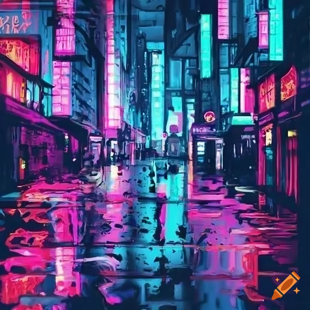 Neon lit City In The Rain On Craiyon