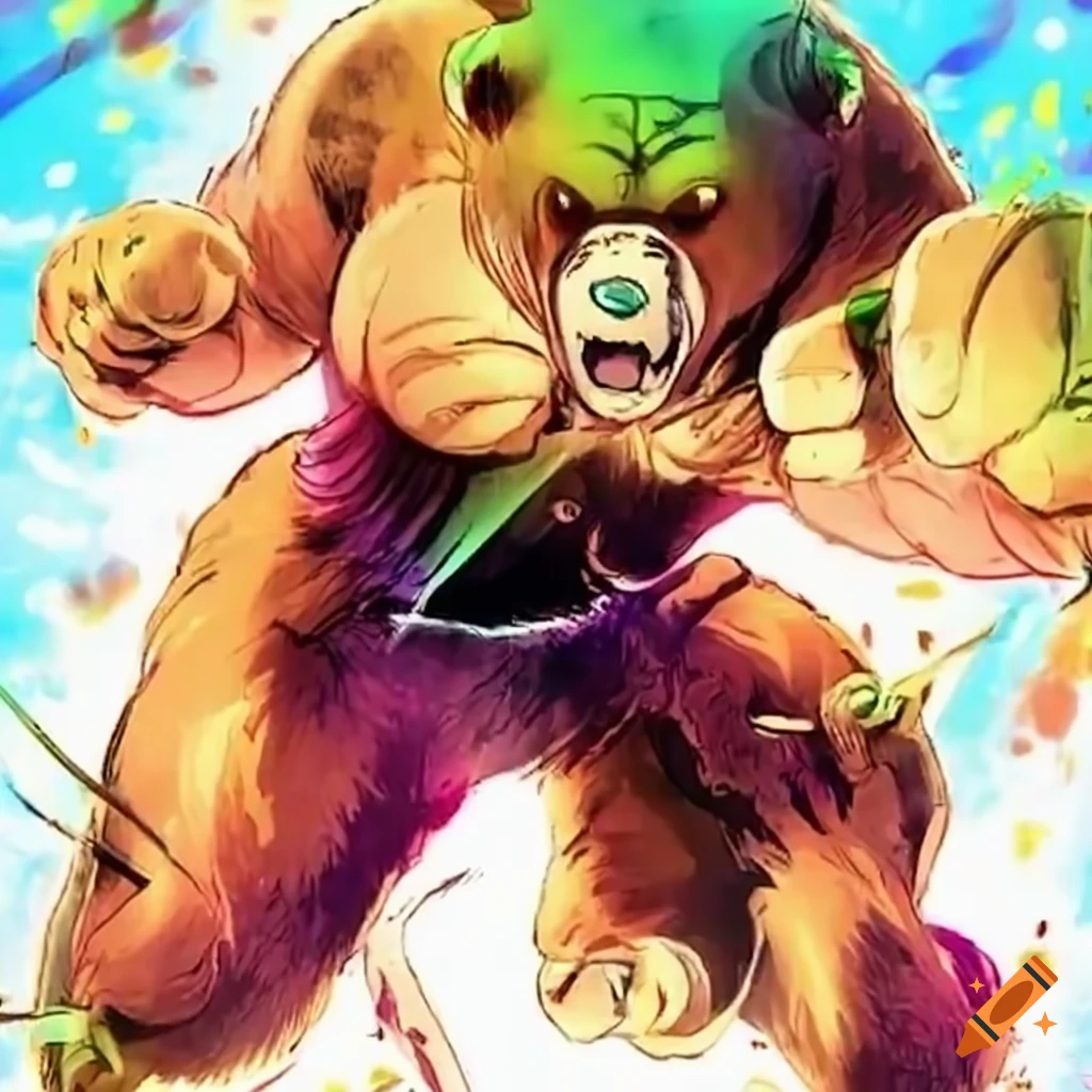 bear throwing a punch in a 90s style