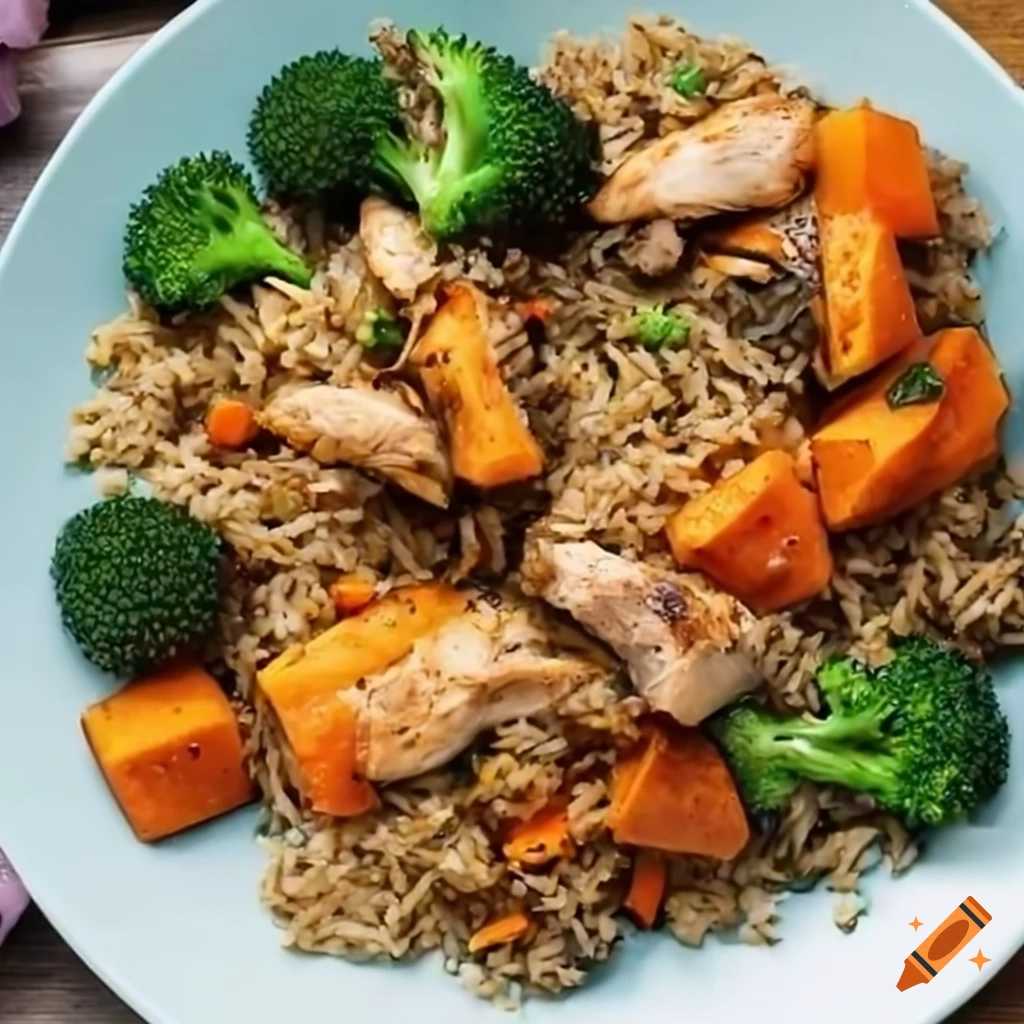 delicious chicken fried brown rice and vegetables