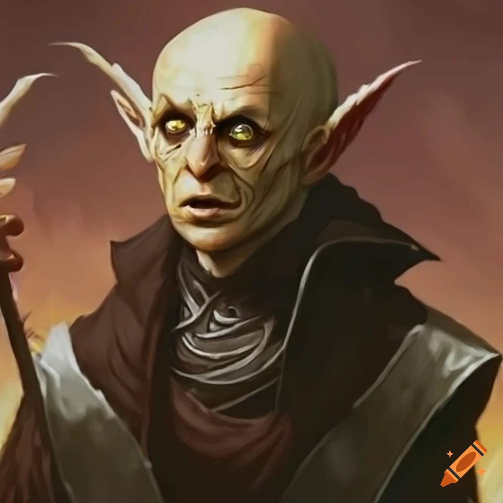 Artwork of a bald male elf in magic the gathering