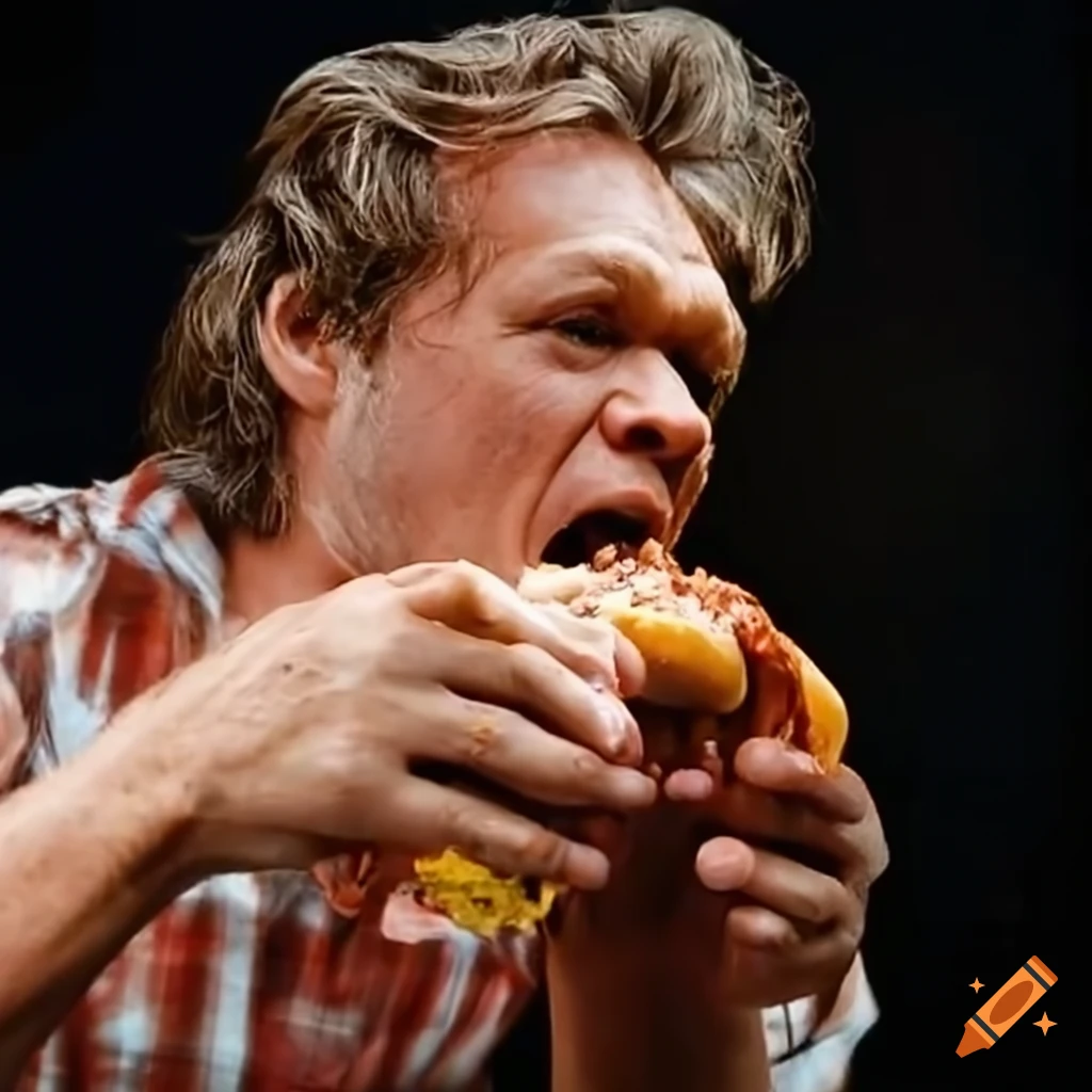 John cougar mellencamp eating a chili dog on Craiyon