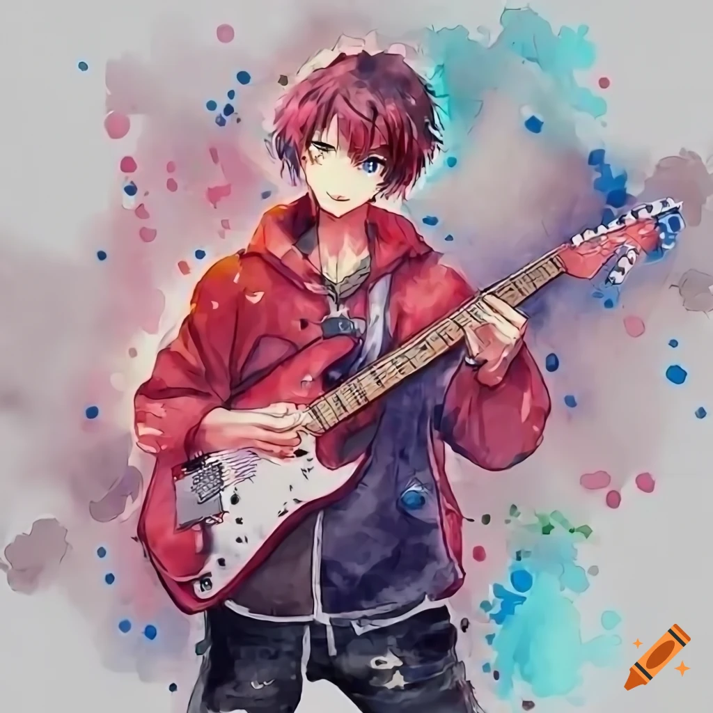 MeinaMix prompt: anime girl with guitar sitting on the - PromptHero
