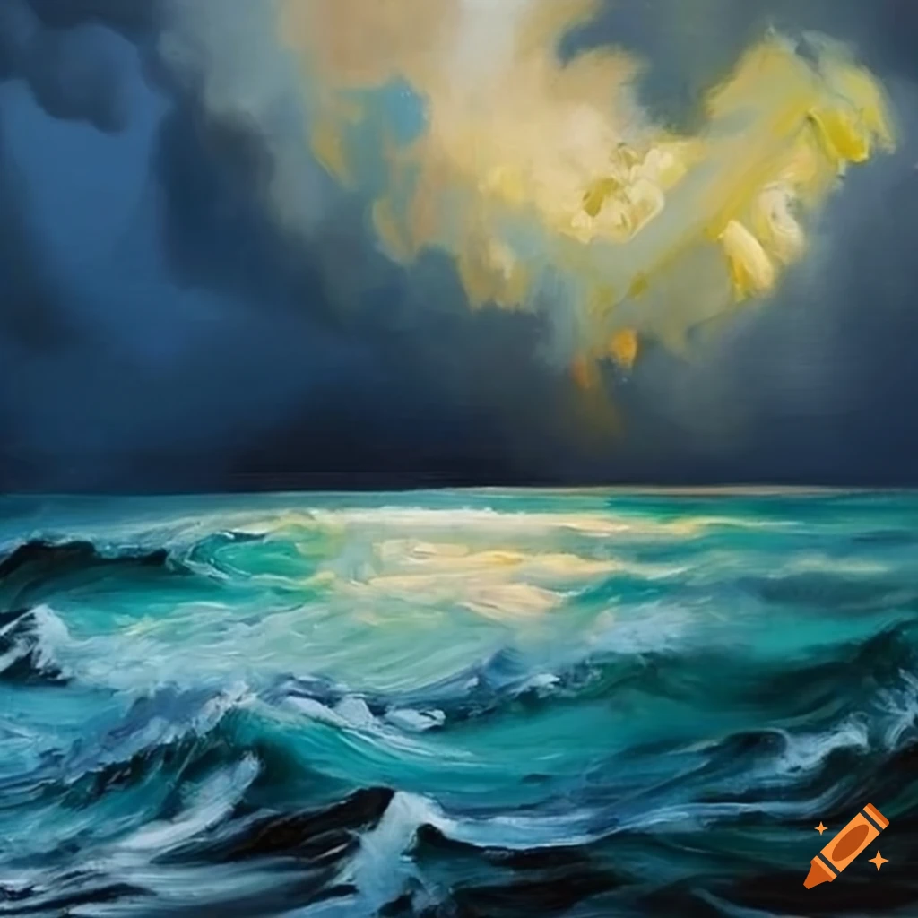 oil painting of stormy sky and turbulent waves