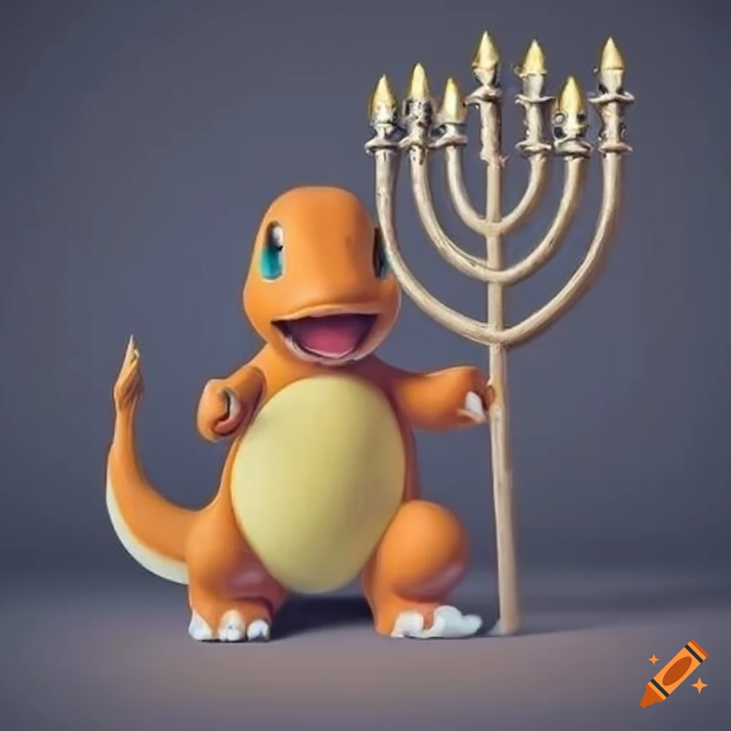 Charmander with Torah and menorah
