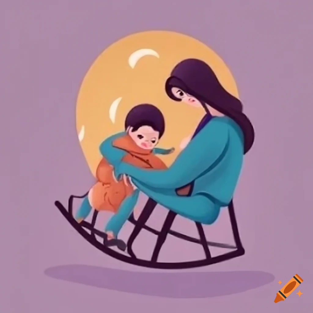 illustration of a mother comforting a baby in a rocking chair
