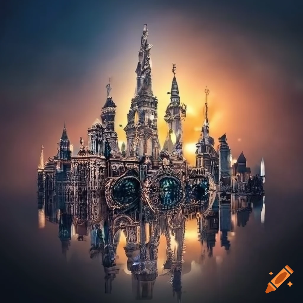 Cityscape with silver domes and bronze statues on Craiyon