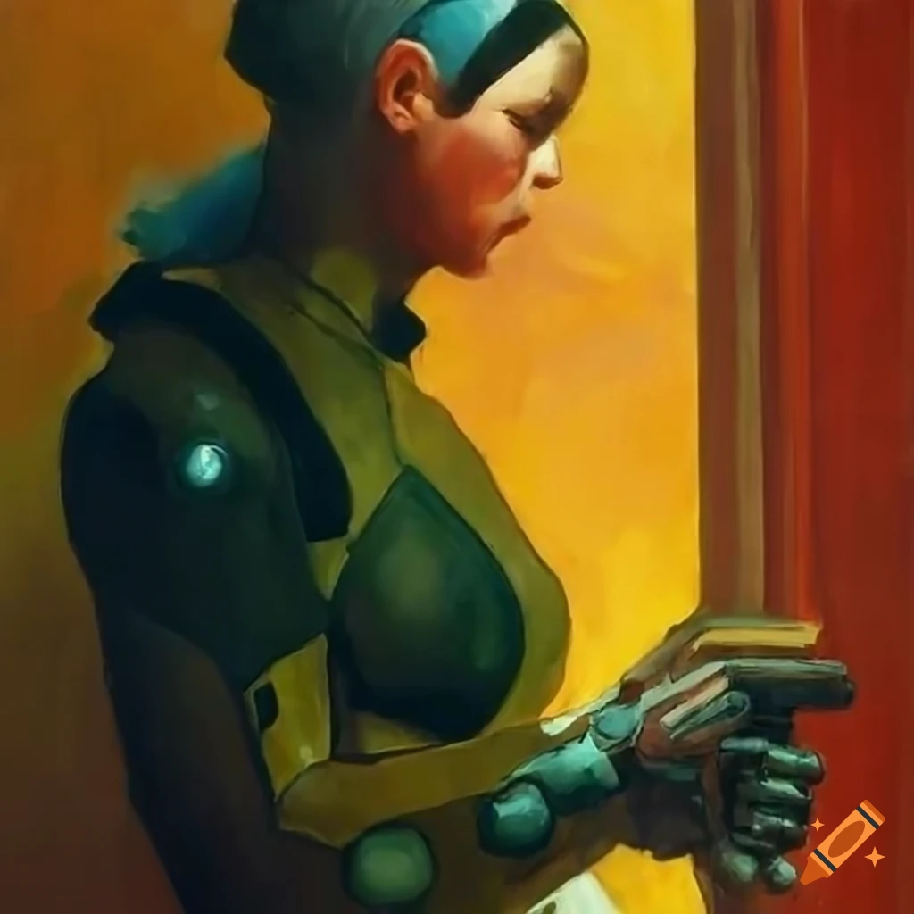 retrofuturistic artwork of Edward Hopper as a cyborg