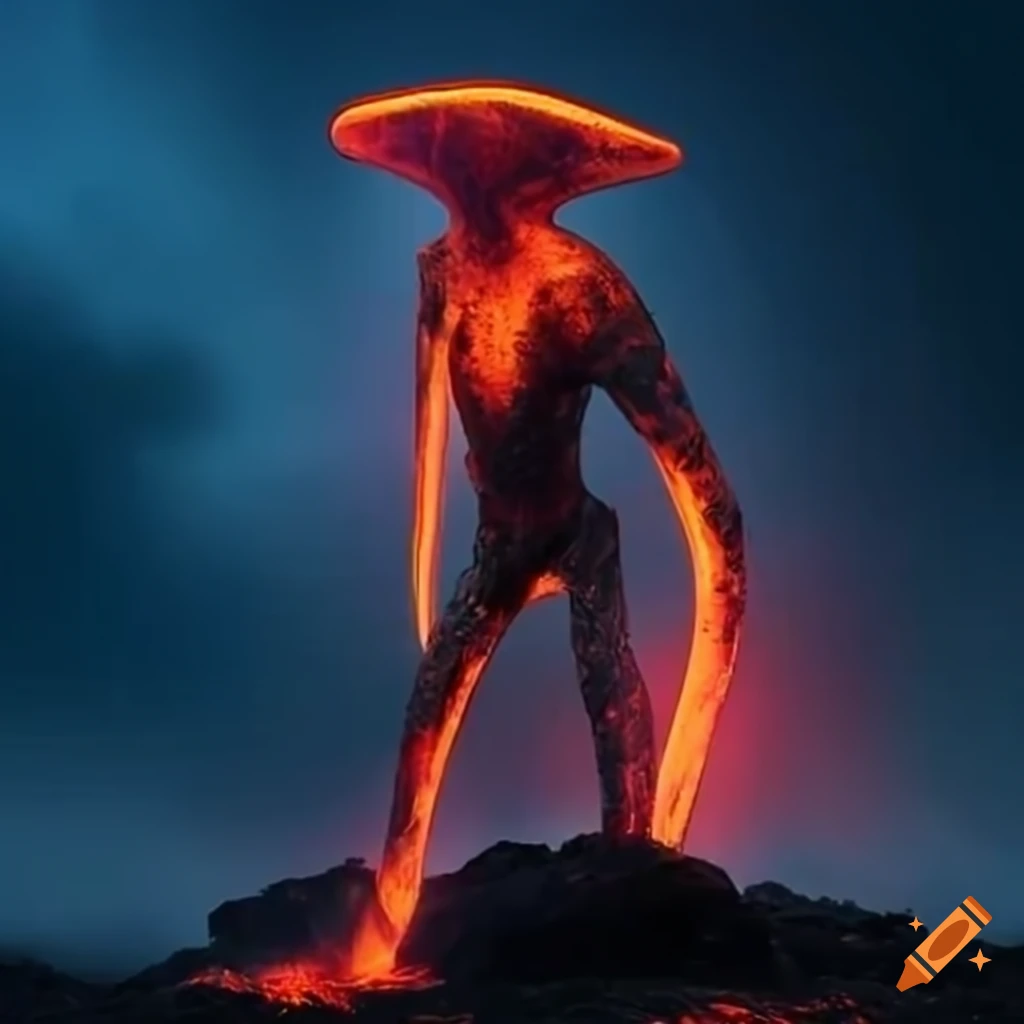 illustration of a humanoid surfing on lava