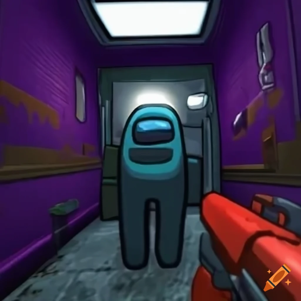 screenshot of V1 ULTRAKILL facing the impostor in Among Us