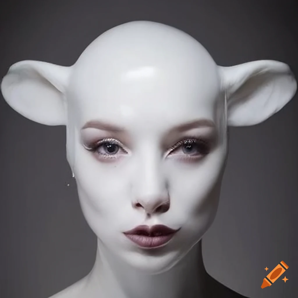 Transparent latex fashion model with lamb head on Craiyon