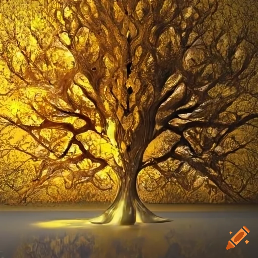 Artistic depiction of radiant golden and silver trees on Craiyon