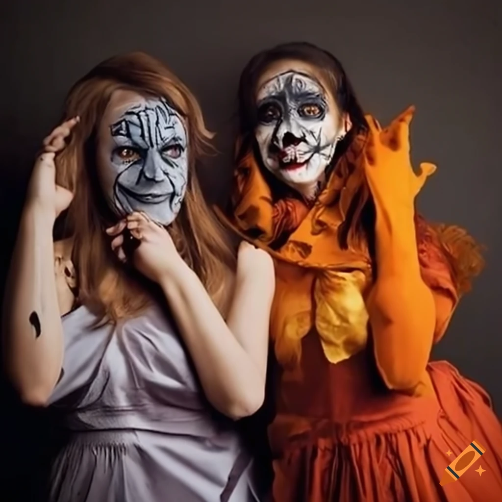 two women in Halloween costumes