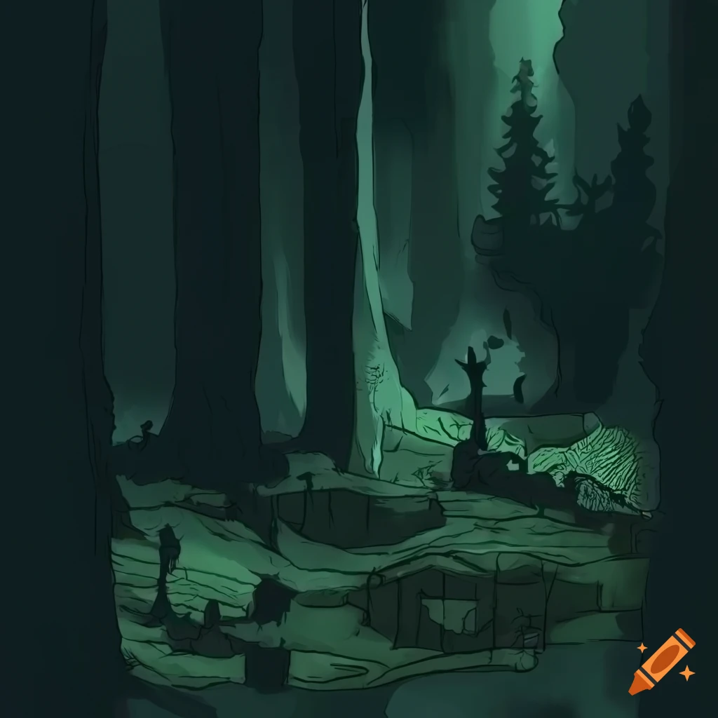 Top-down isometric dark forest wargaming map on Craiyon