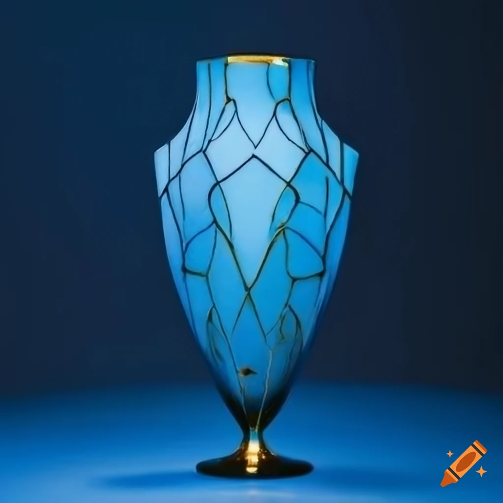 kintsugi style white art deco vase with dramatic lighting