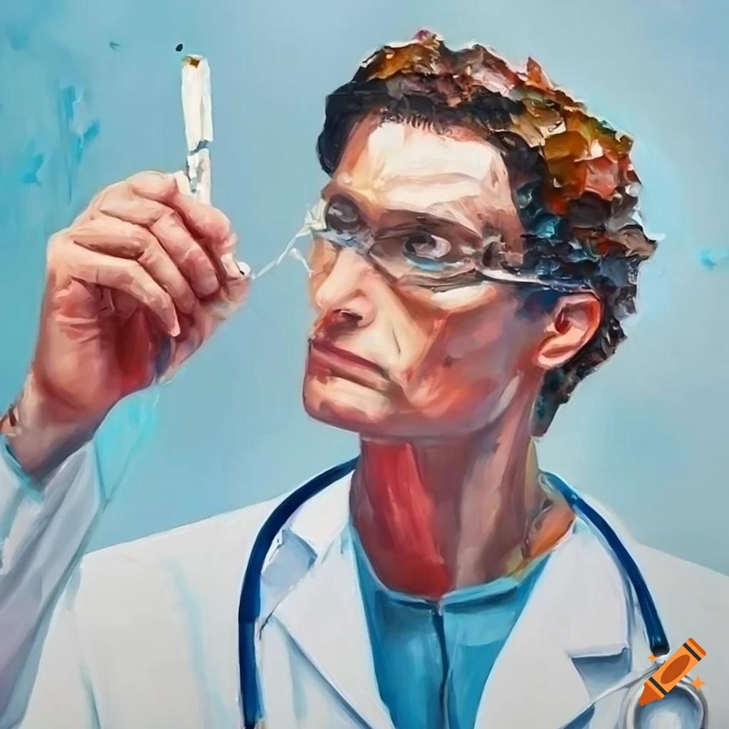 Painting of a doctor holding a needle on Craiyon