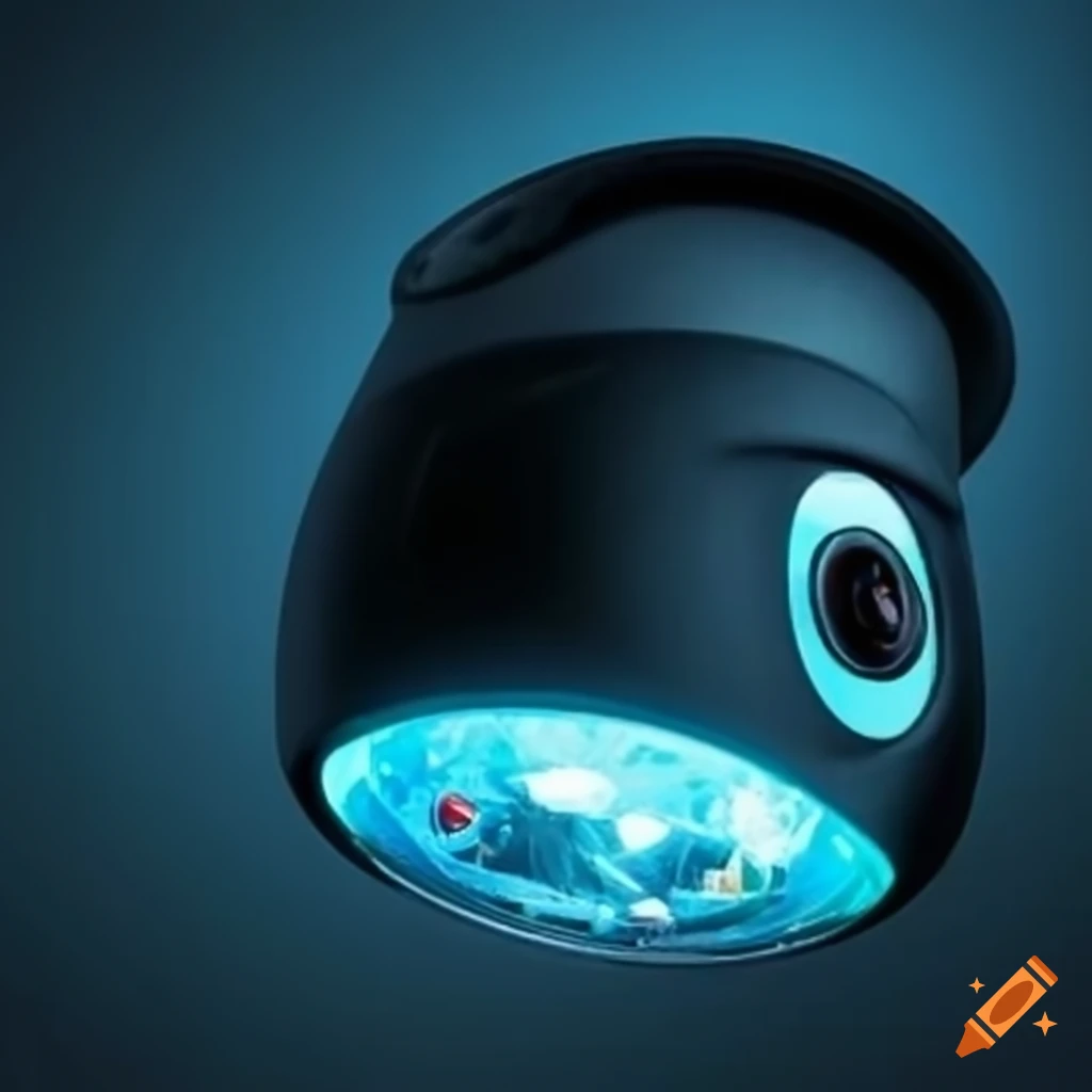 futuristic security device with camera and speaker