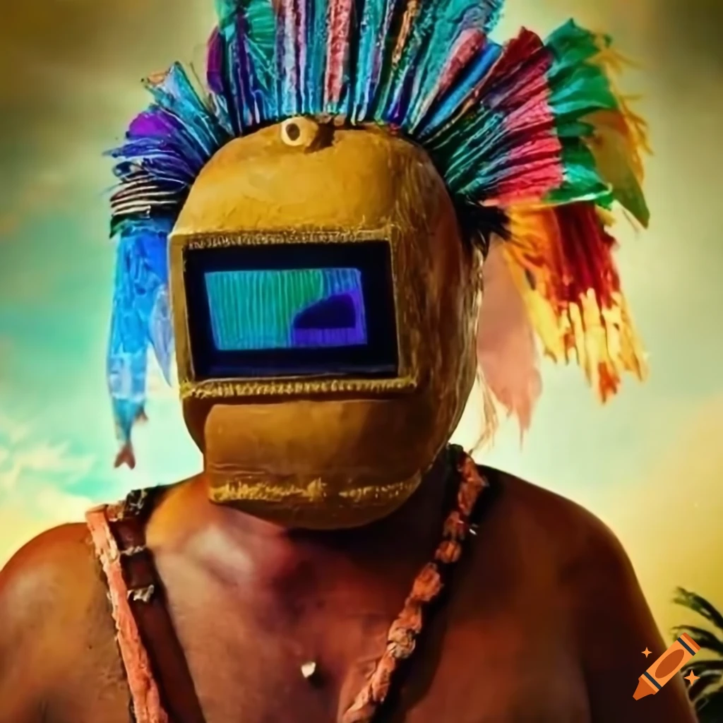 Mayan priest wearing a welding mask
