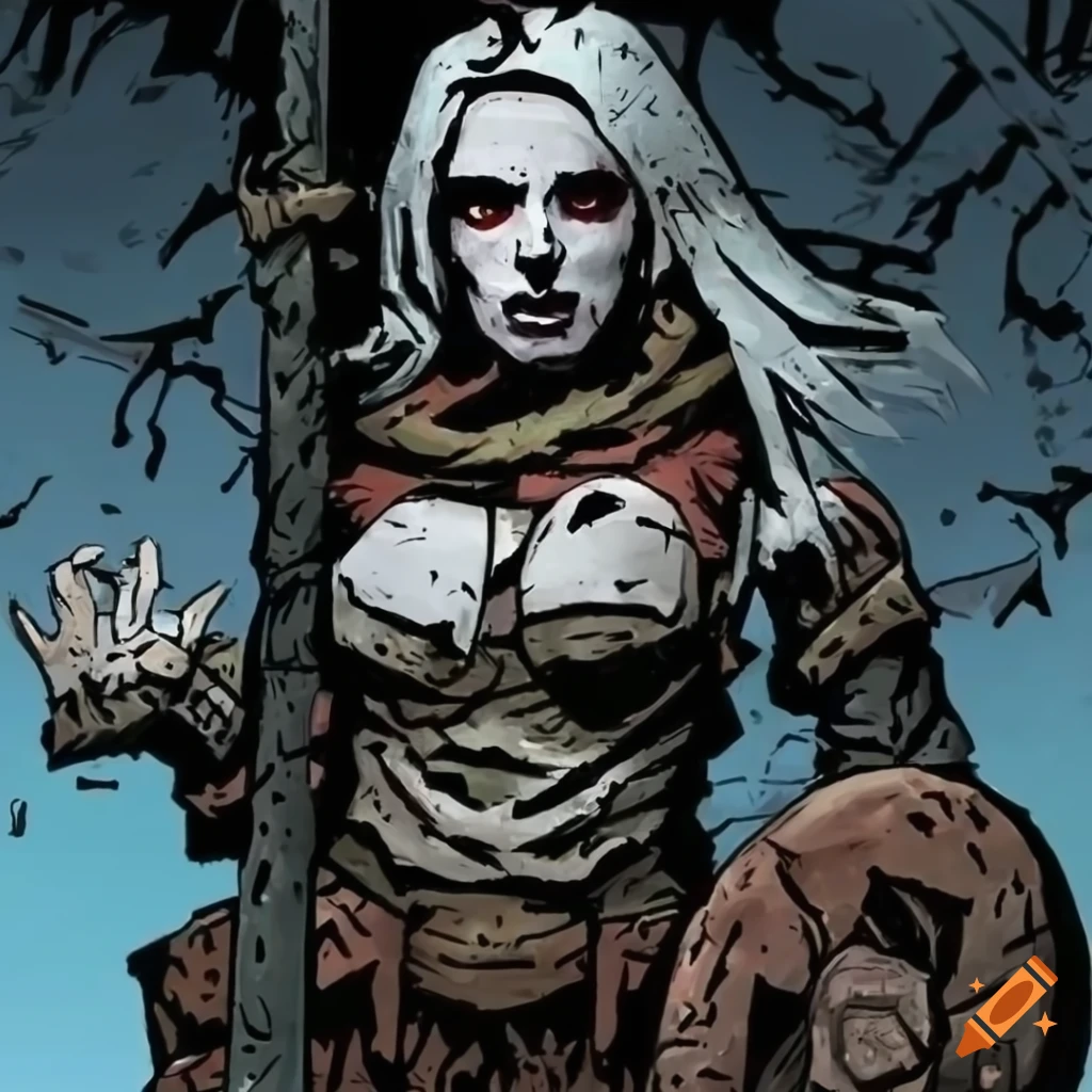 Stylized artwork of a warrior with white warpaint on Craiyon