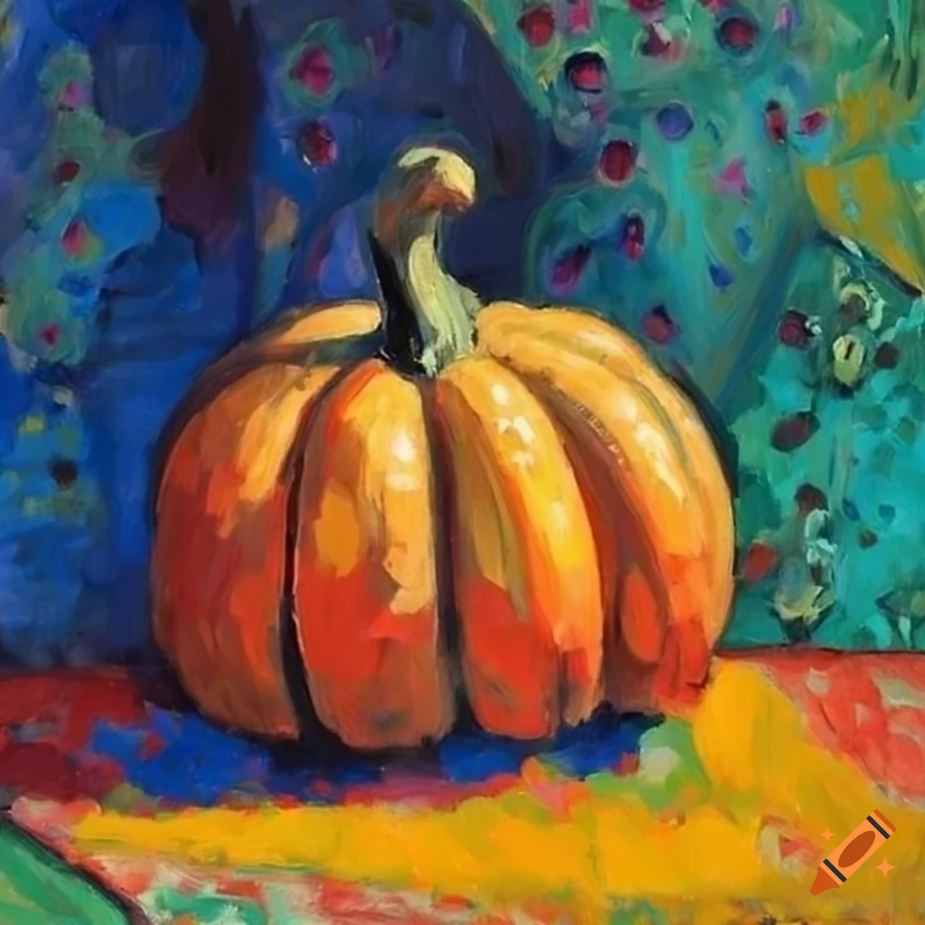 vibrant still life artwork of pumpkins