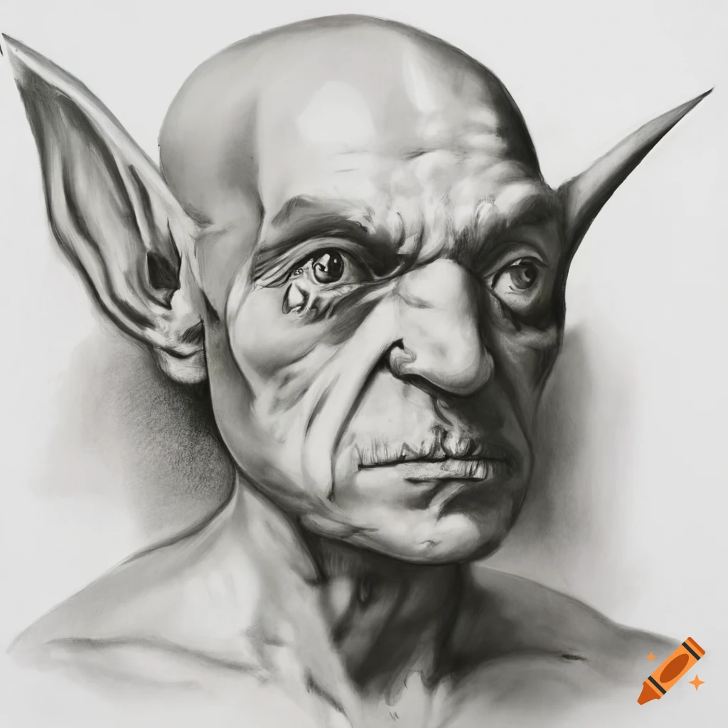 pencil drawing of goblin portraits in Michelangelo style