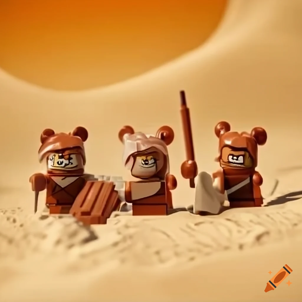 Lego ewoks walking in the desert on Craiyon