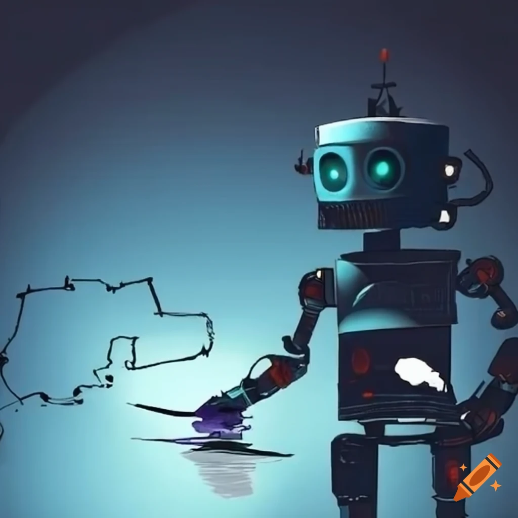 robot drawing a map on paper