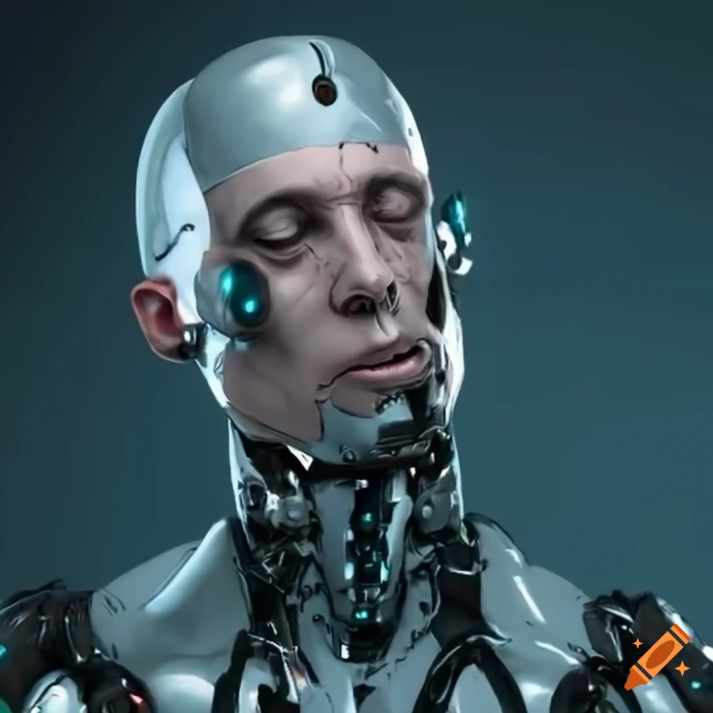 cyborg doctor resting his head on his fist