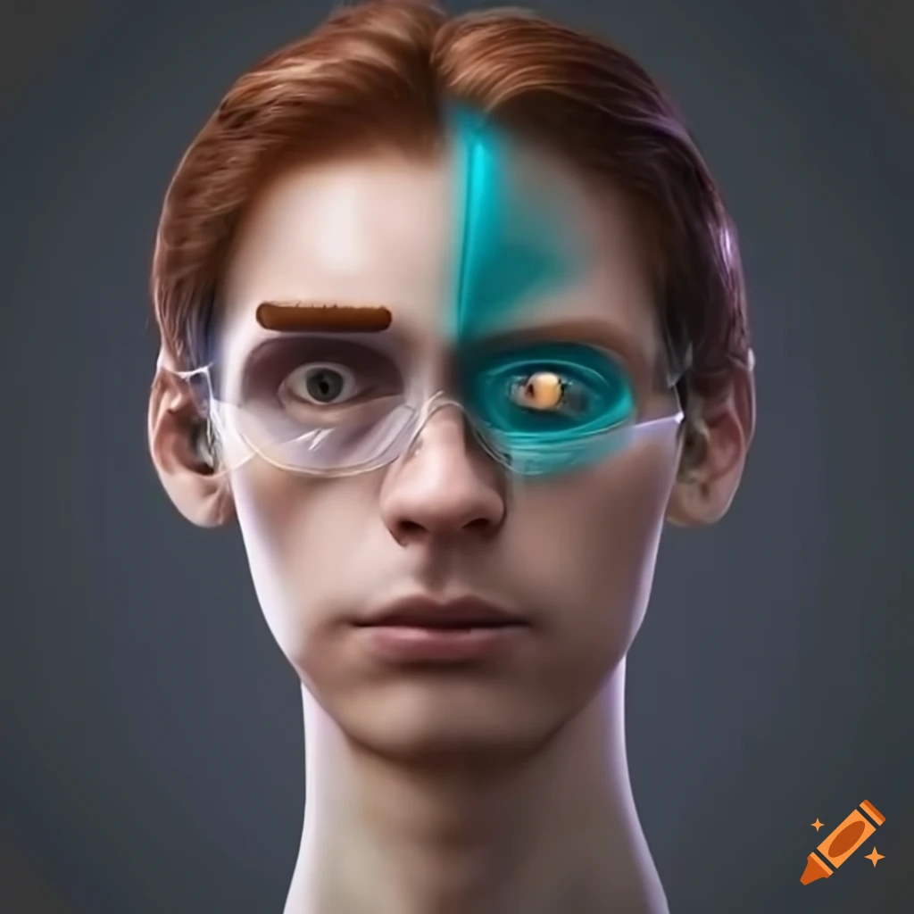 portrait of a male scientist with a robotic eye